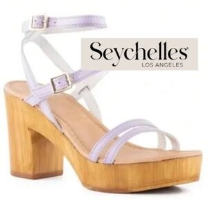 Seychelles Double Dip Lavender Purple Strappy Chunky Wood Retro Sandal, 7